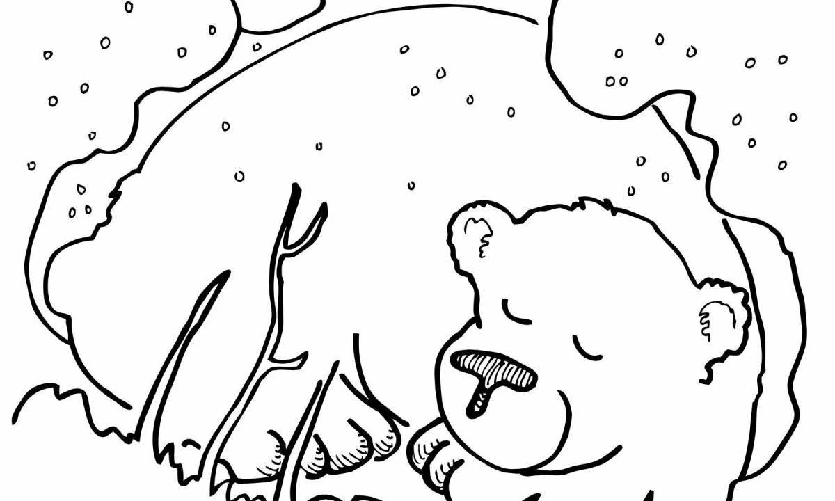 Coloring page affectionate bear cub in the den