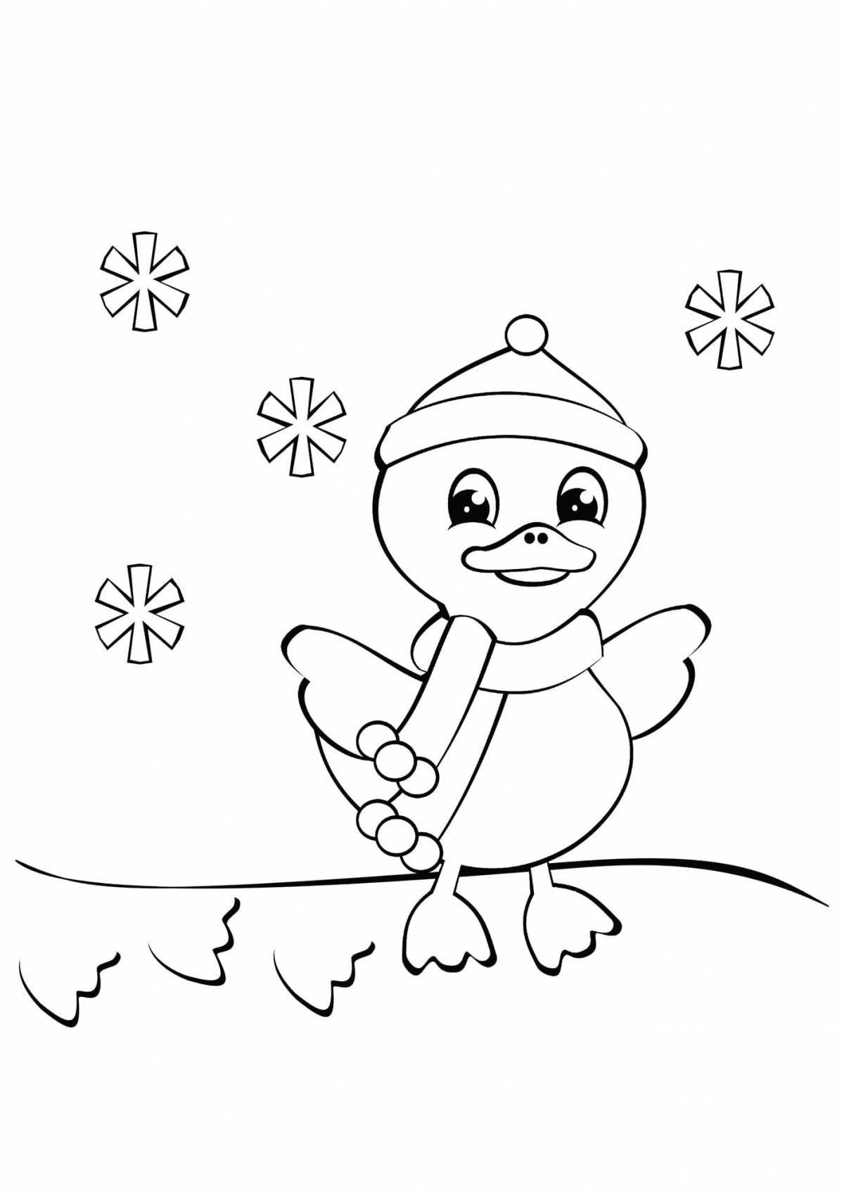 Веселая зимняя раскраска для детей 4 лет