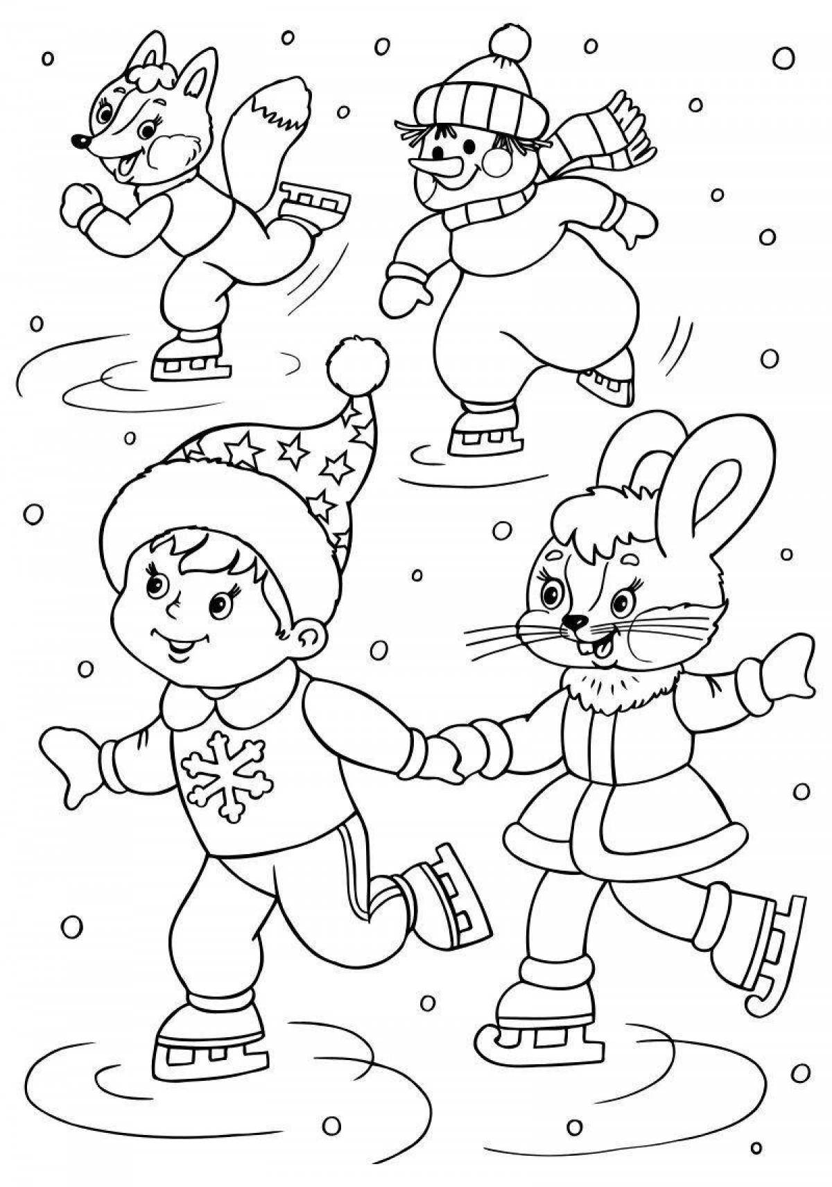 Bright winter coloring book for children 5 years old