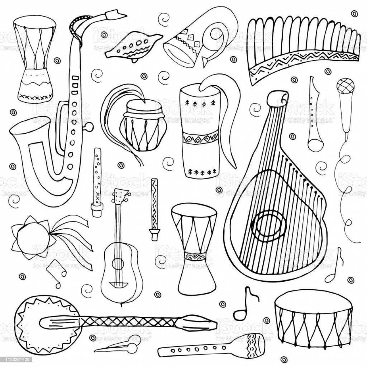 Adorable coloring book of Russian folk instruments for kids