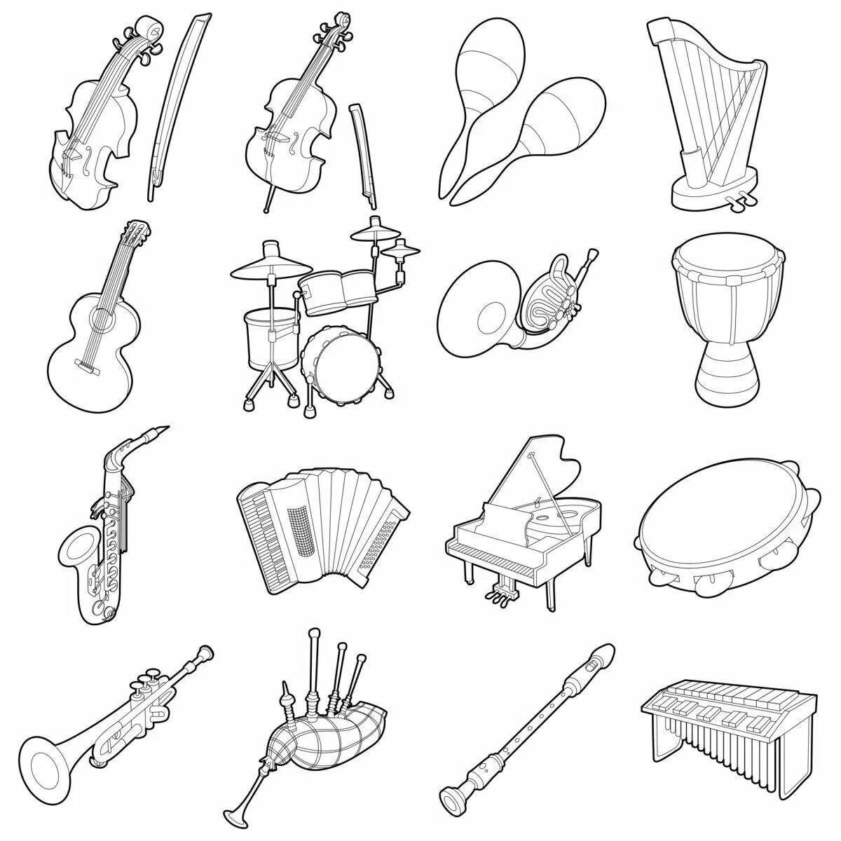 Creative coloring pages of Russian folk instruments for kids