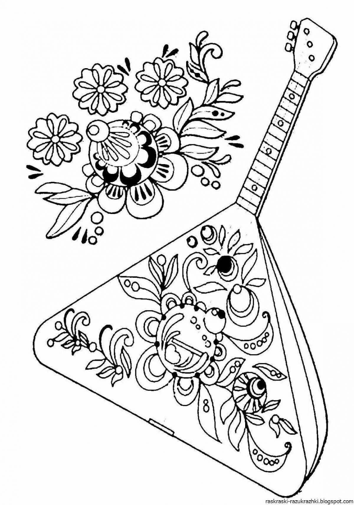 Colorful Russian folk instruments coloring pages for kids