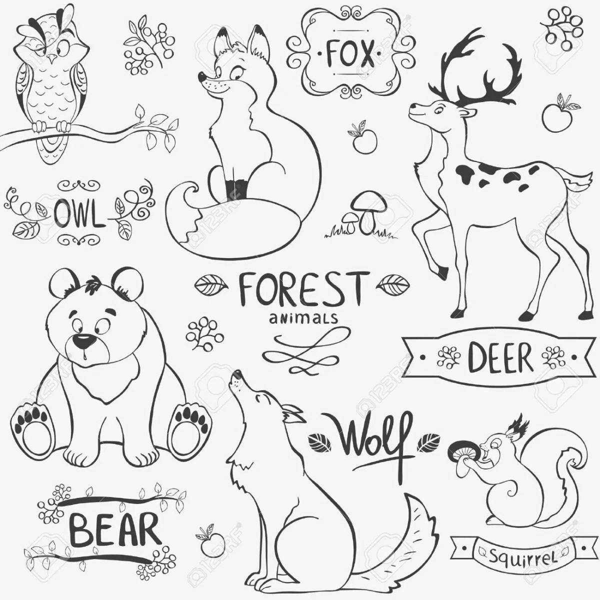 Playful English animal coloring for kids