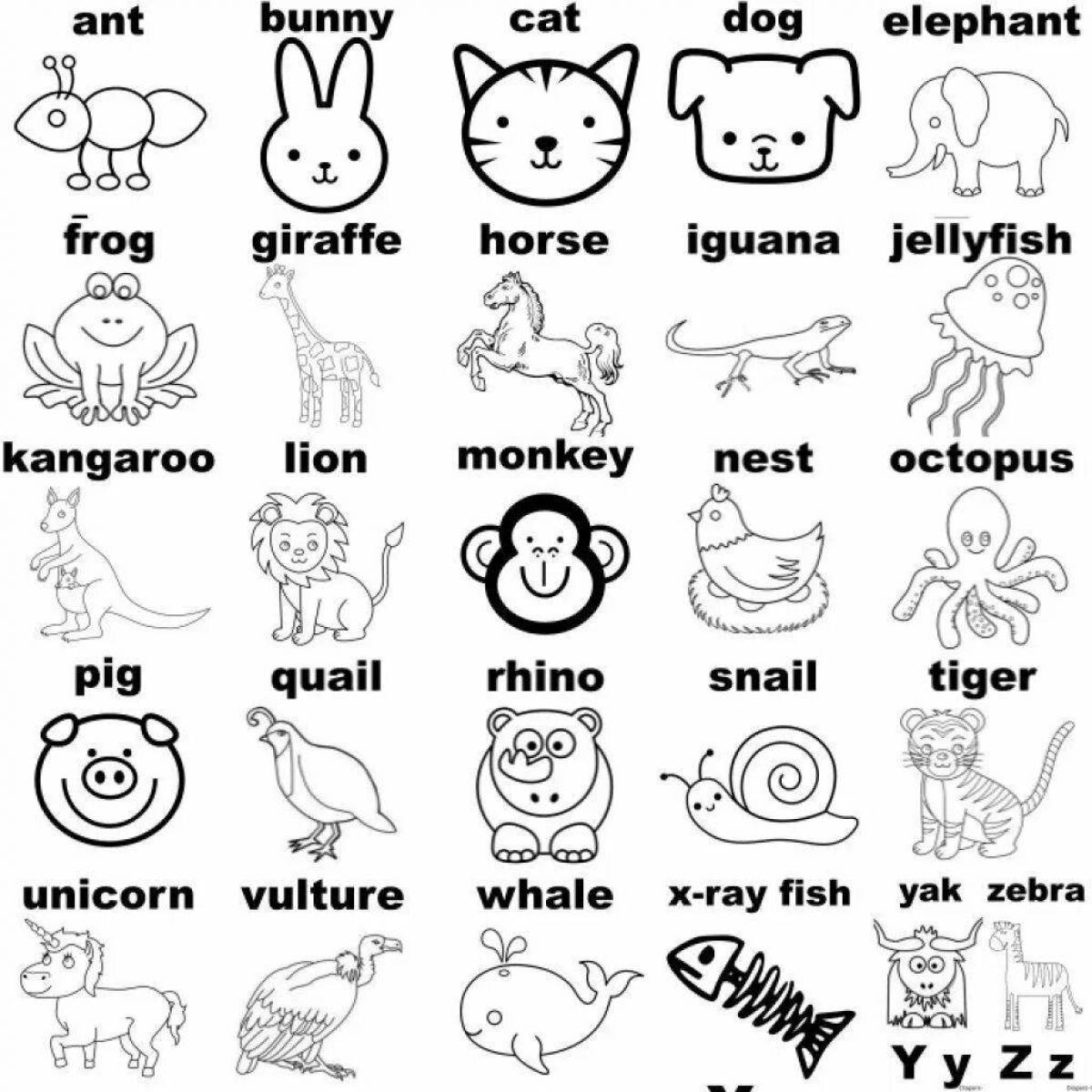 Fantastic English animal coloring book for preschoolers