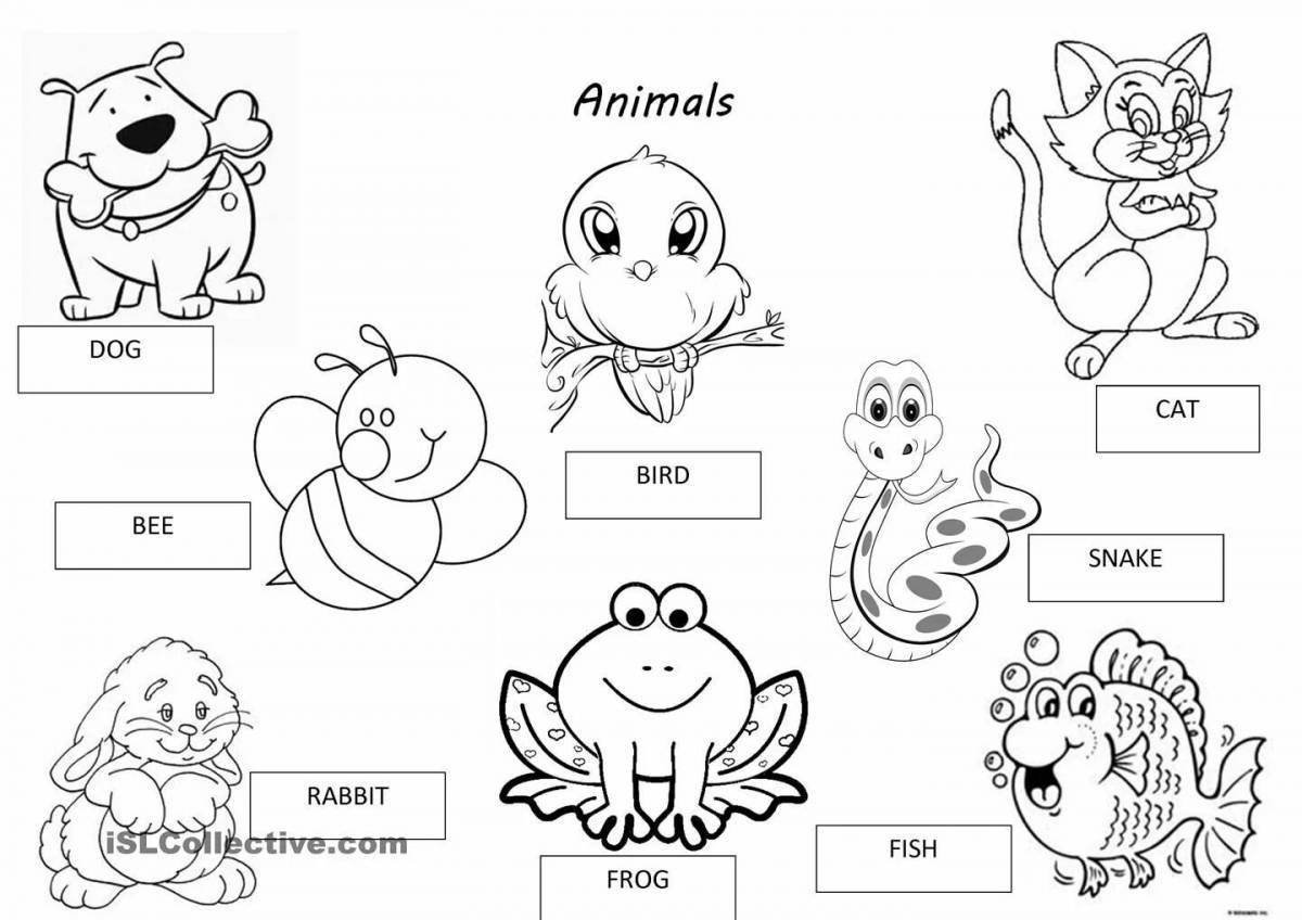 Glitter English animal coloring book for students