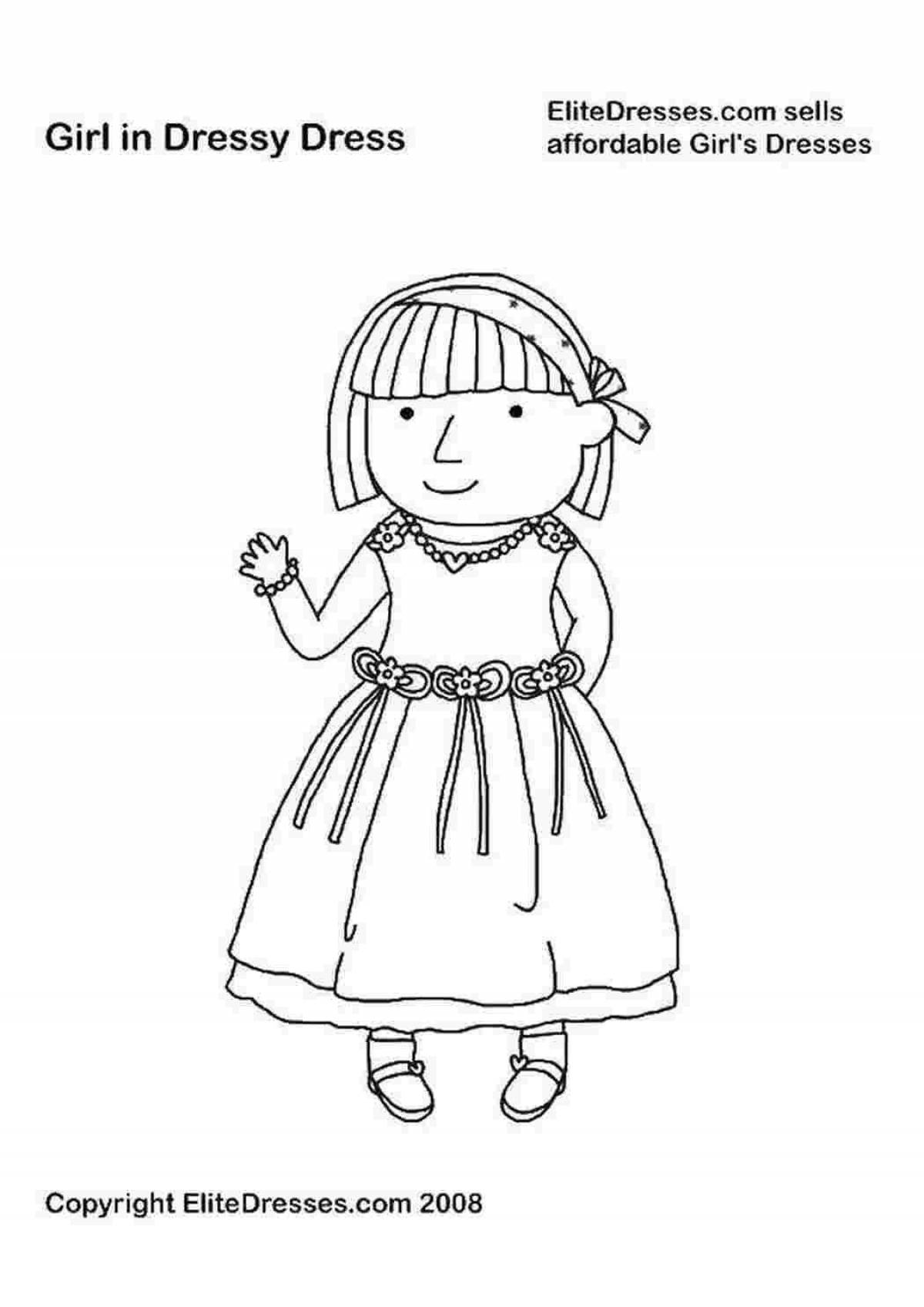 Delightful coloring of baby doll in a dress
