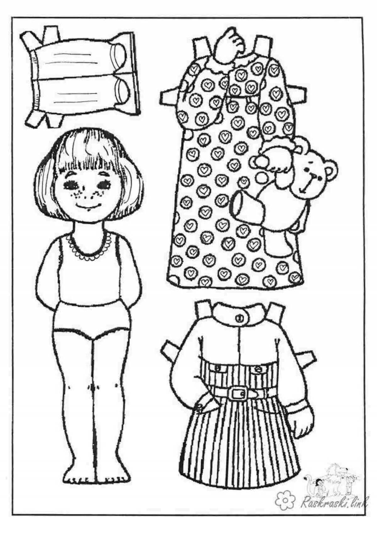 Радостная раскраска куколка в платье