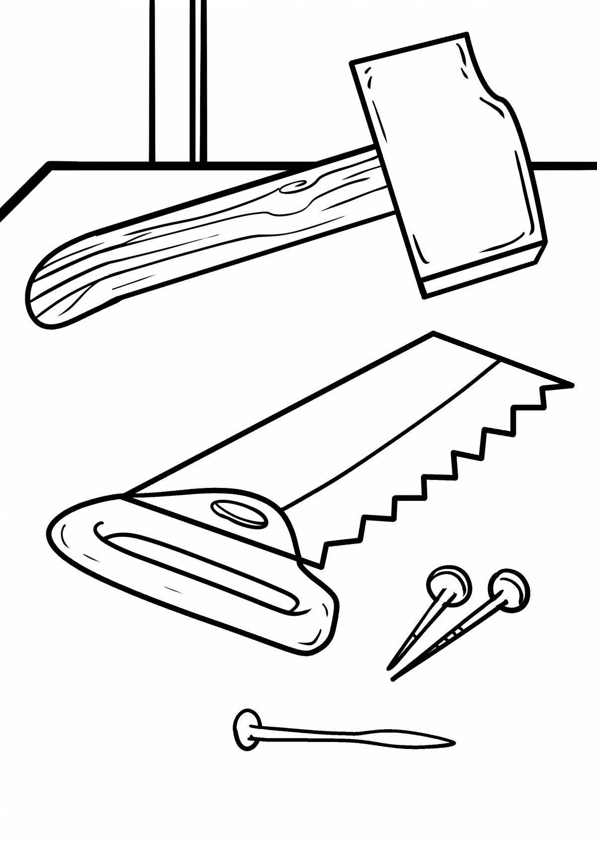 Fun tools coloring page for 4-5 year olds