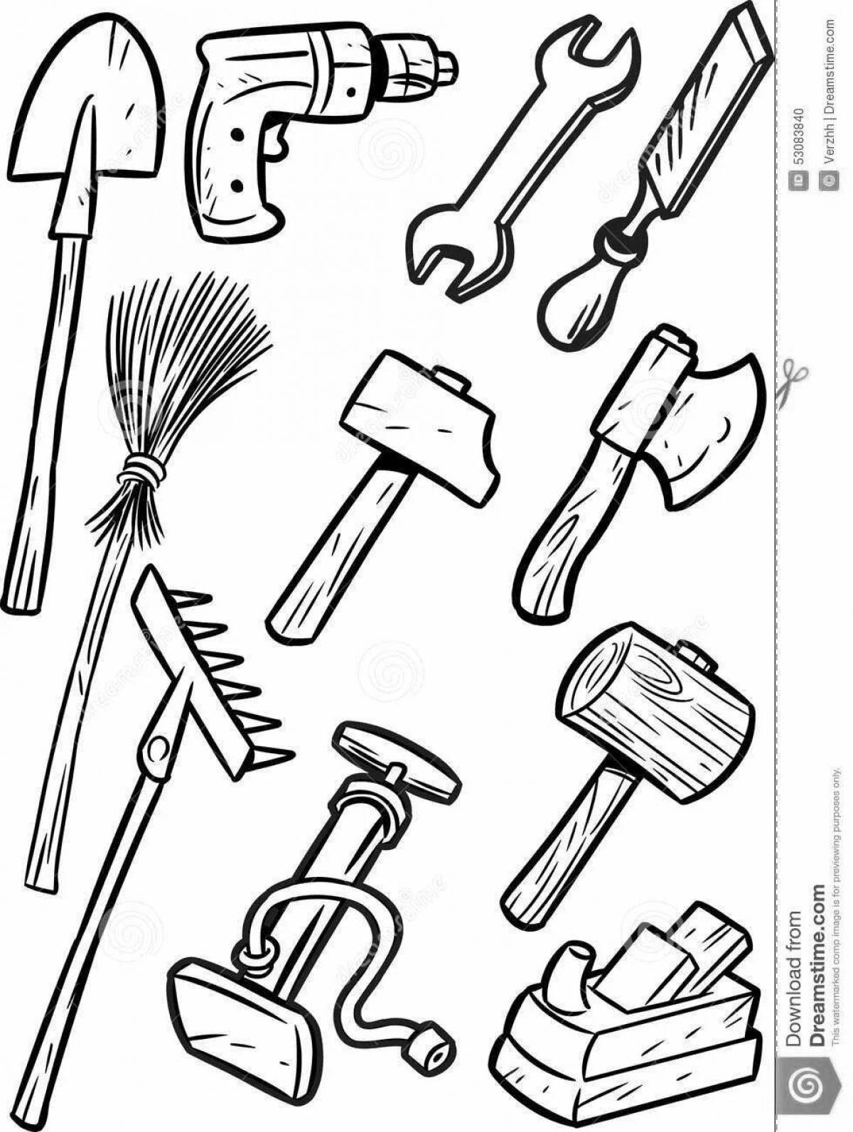 Coloring page with tools for 4-5 year olds