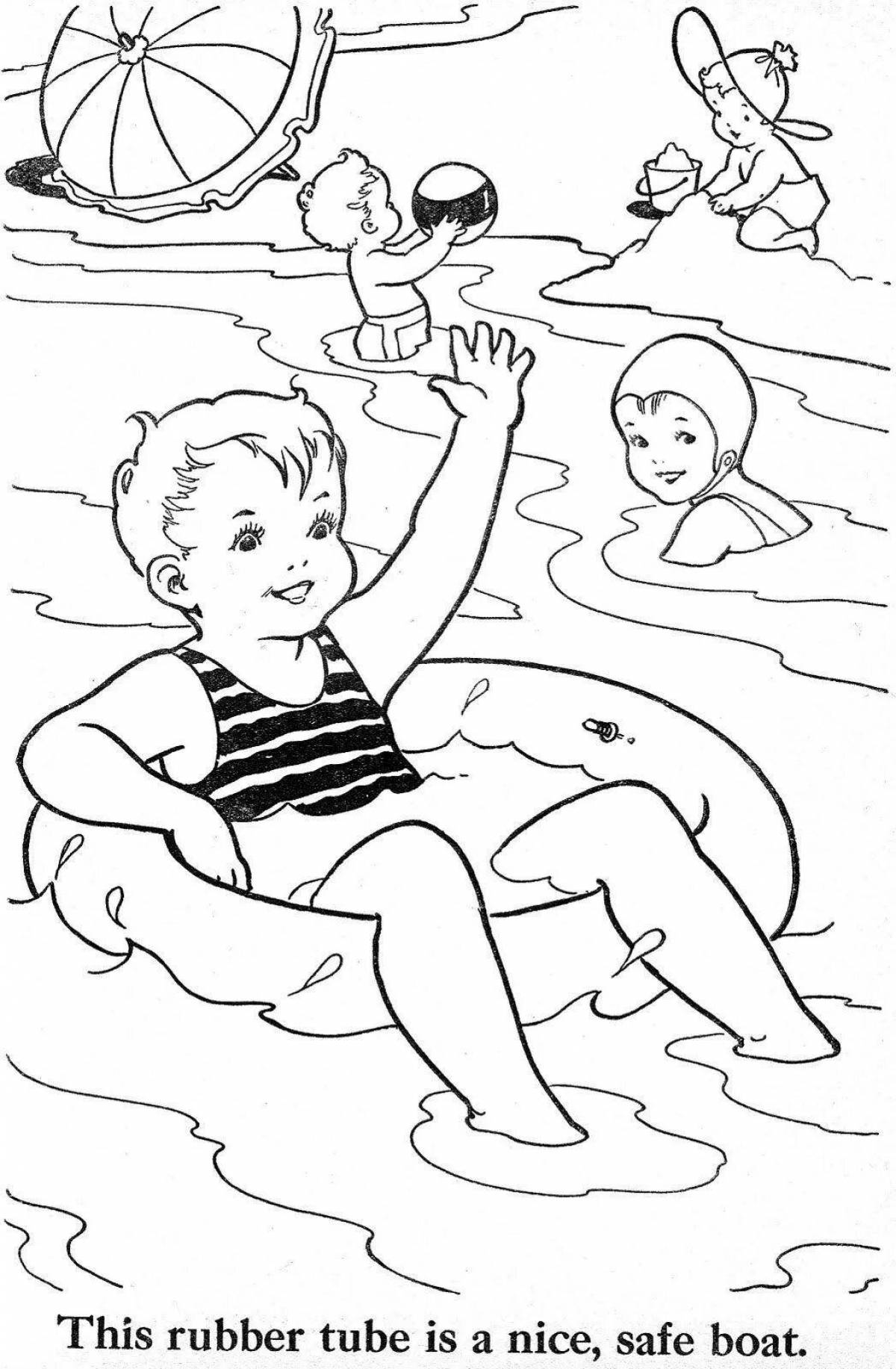Веселая страница раскраски по безопасности на воде
