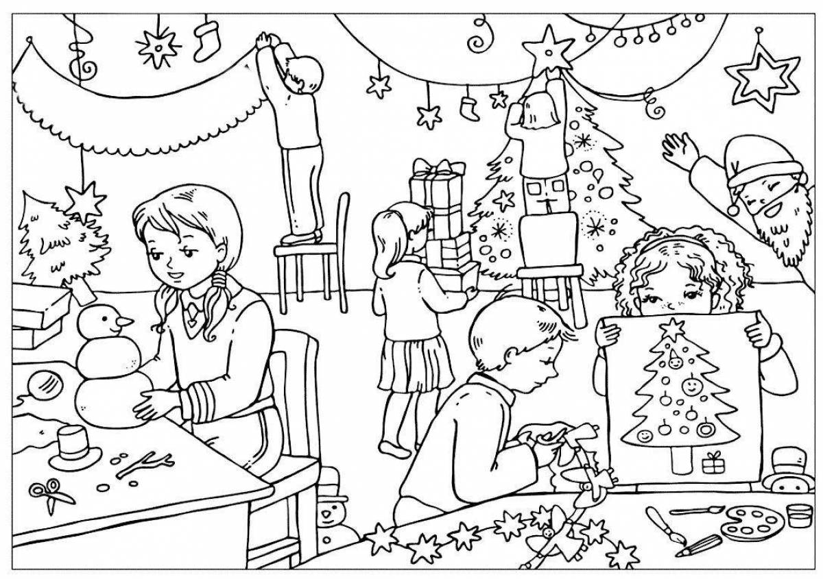 Большая рождественская раскраска для детей 3-4 лет
