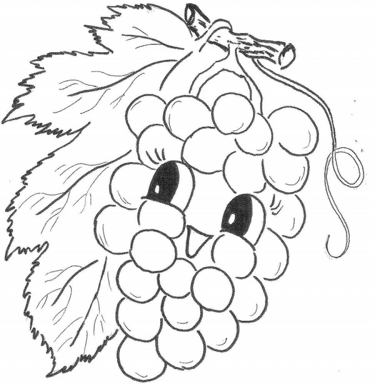 Coloring book inviting grapes for children 5-6 years old