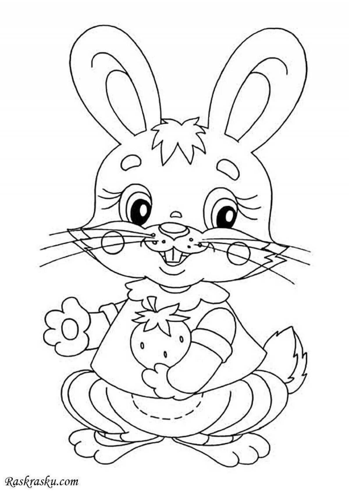 Радостный кролик-раскраска