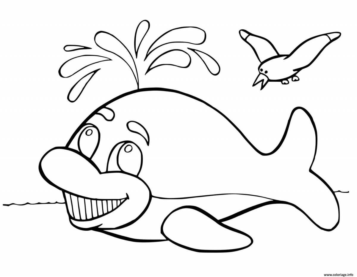 Fun coloring book with whales for 3-4 year olds