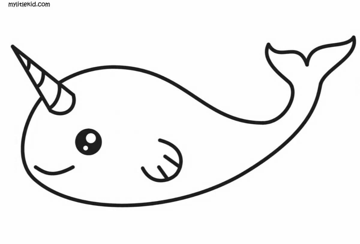 Радостный кит-раскраска для детей 3-4 лет