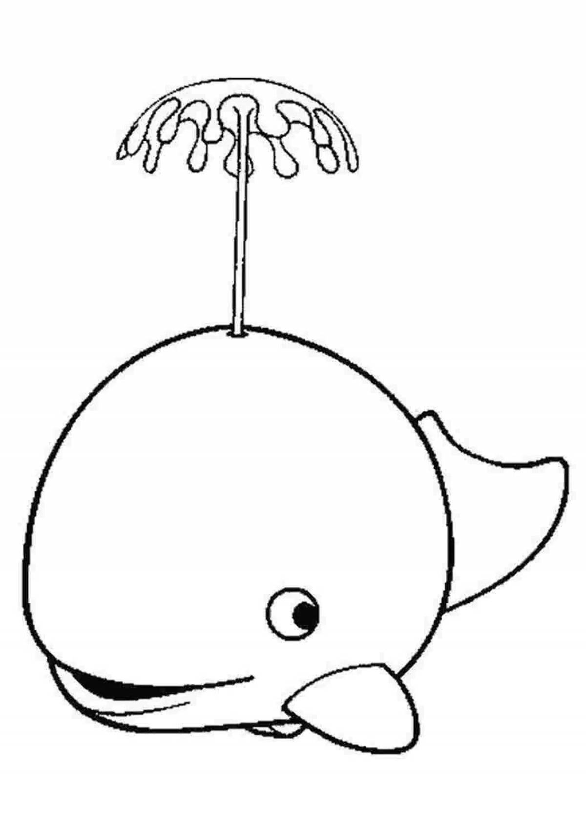Playful whale coloring page for 3-4 year olds