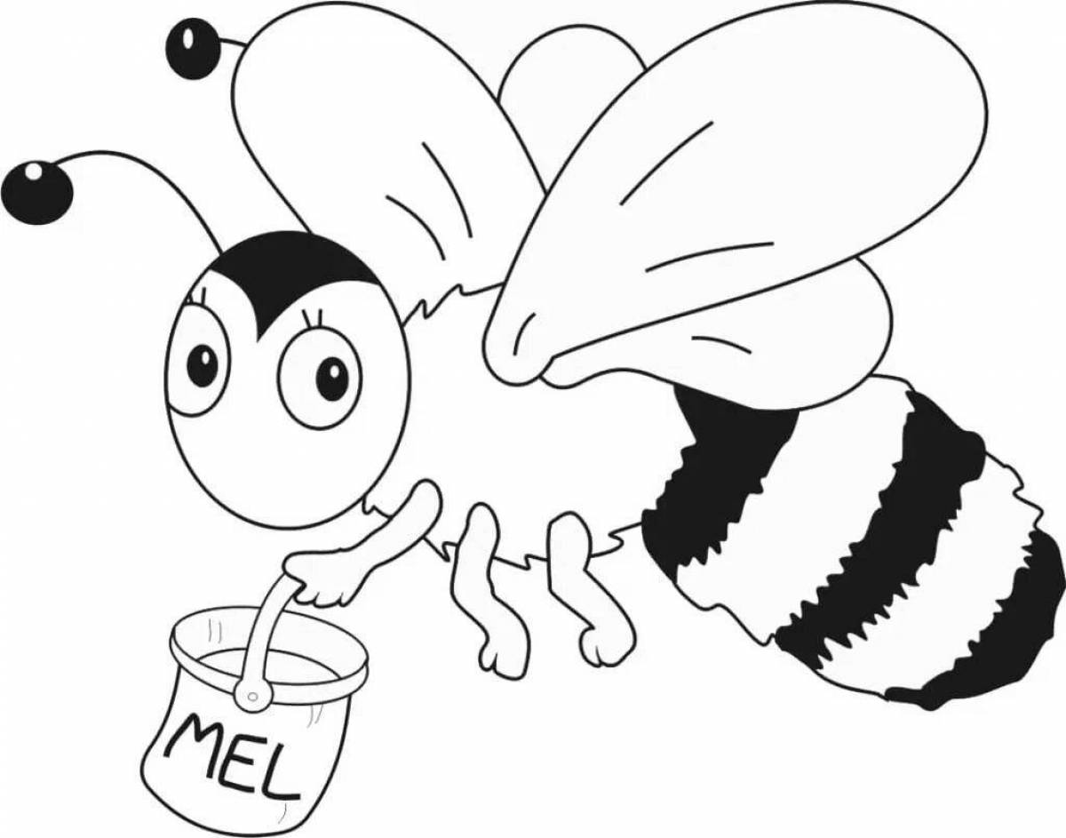 Colorful bee coloring page for 3-4 year olds