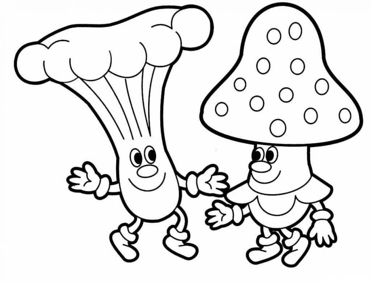 Красочная страница раскраски грибов для детей 3-4 лет