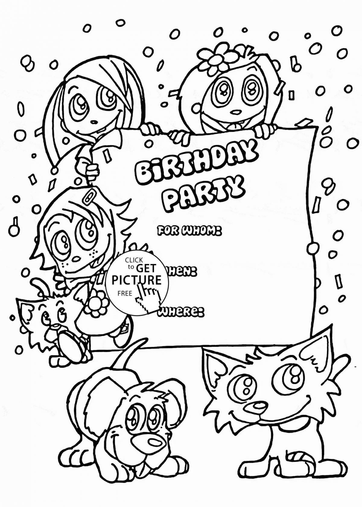 Colouring colorful birthday invitation for girls