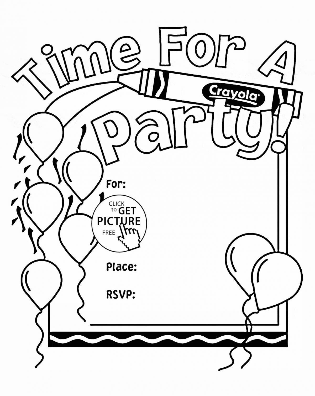 Coloring page birthday invitation for cheerful girls