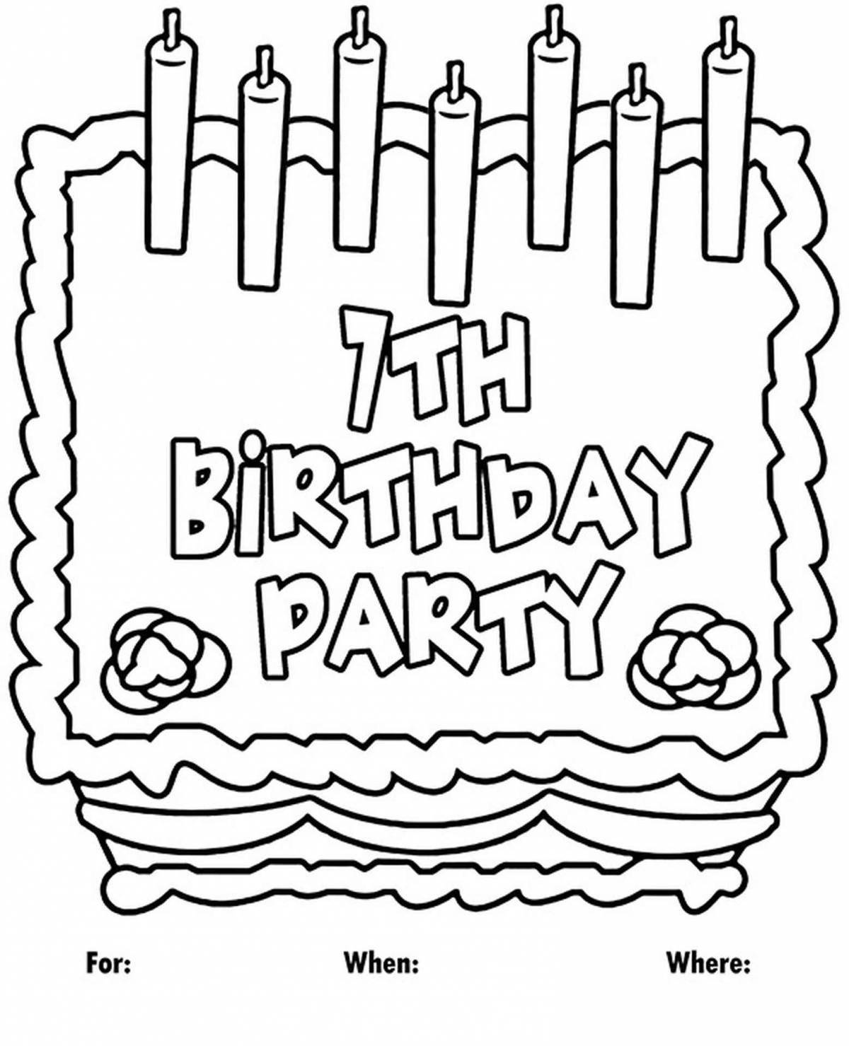 Coloring page birthday invitation for a festive girl