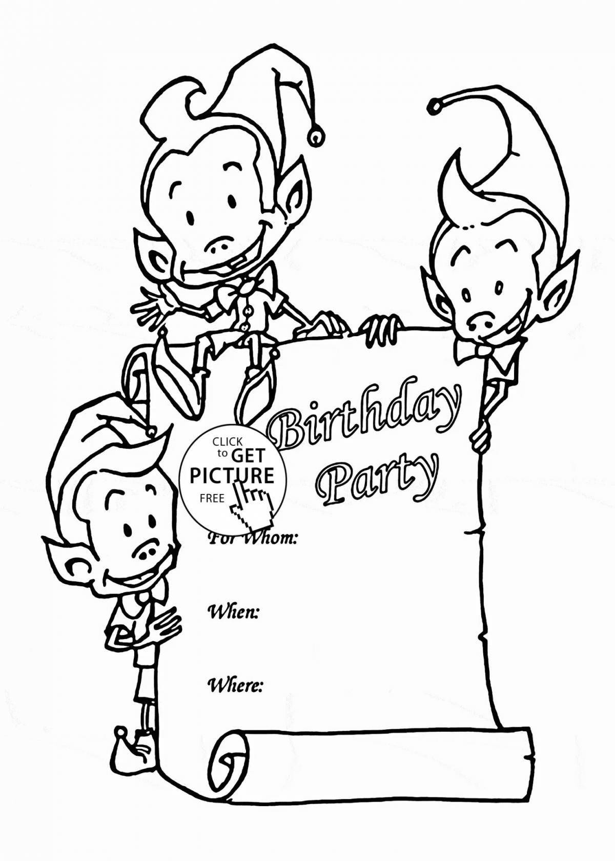 Coloring page birthday invitation for playful girls
