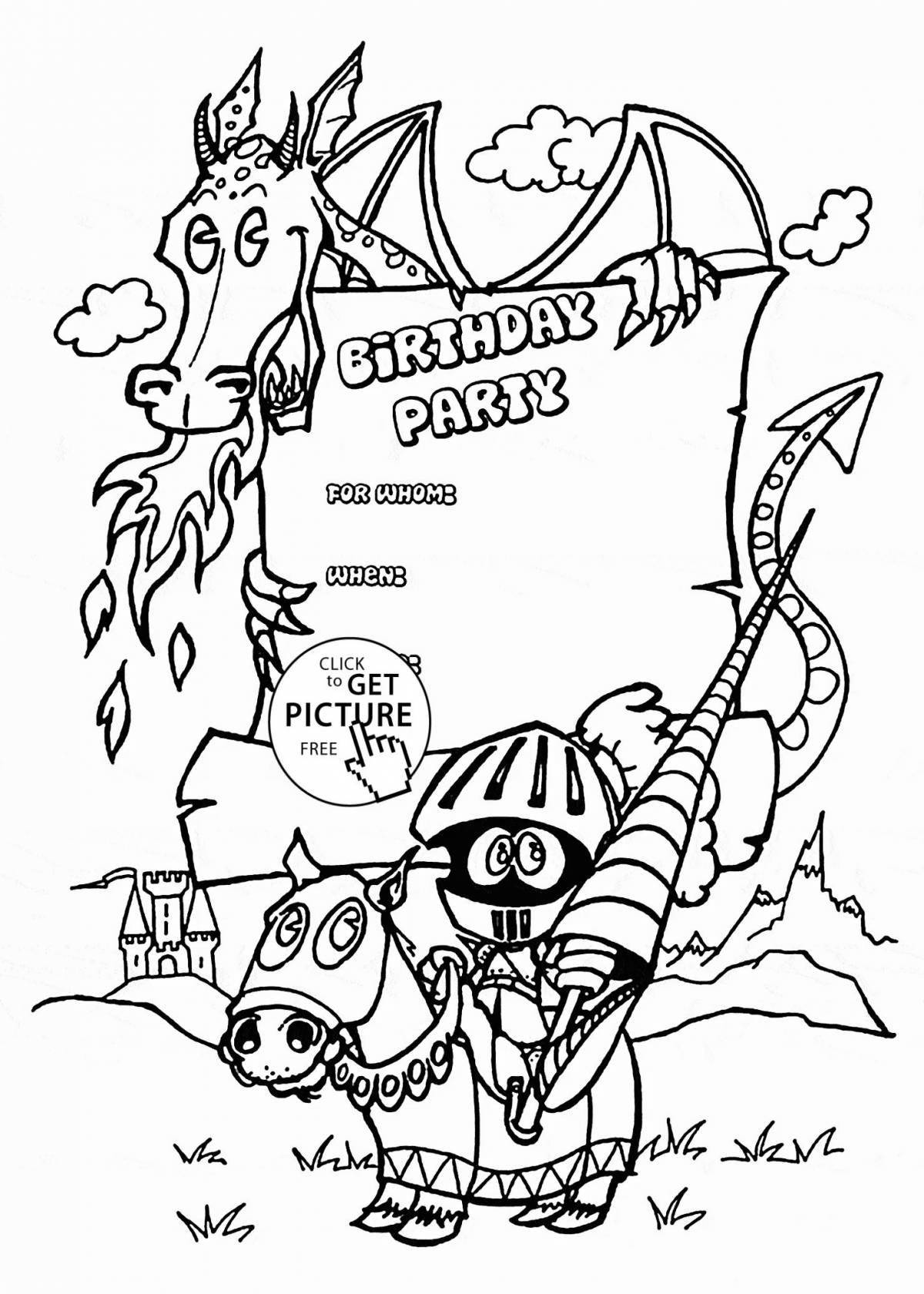Glitter birthday invitation coloring page for girls