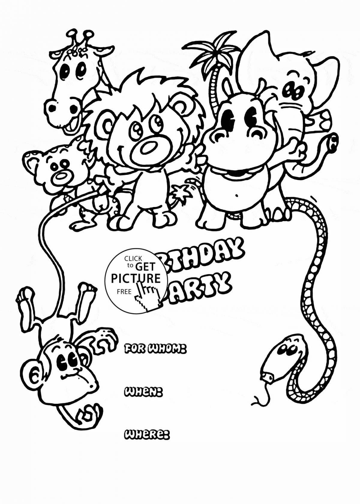Coloring page magical girls birthday invitation