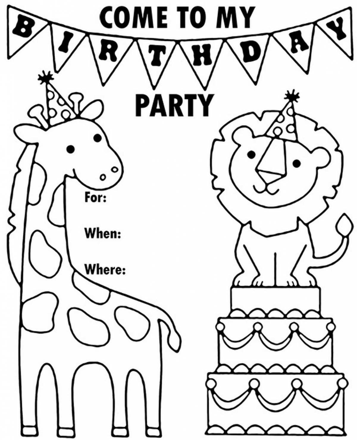 Coloring page birthday invitation for girls