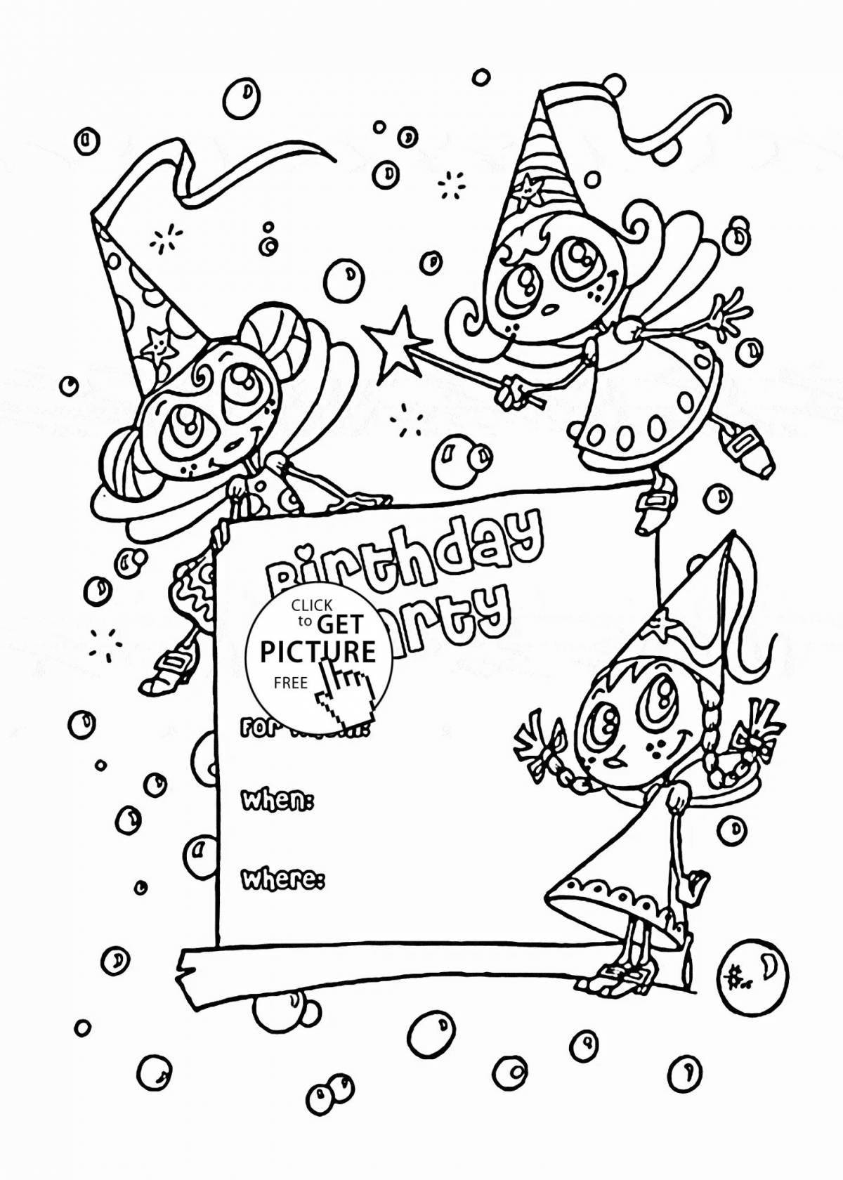 Coloring page for nice girls birthday invitation