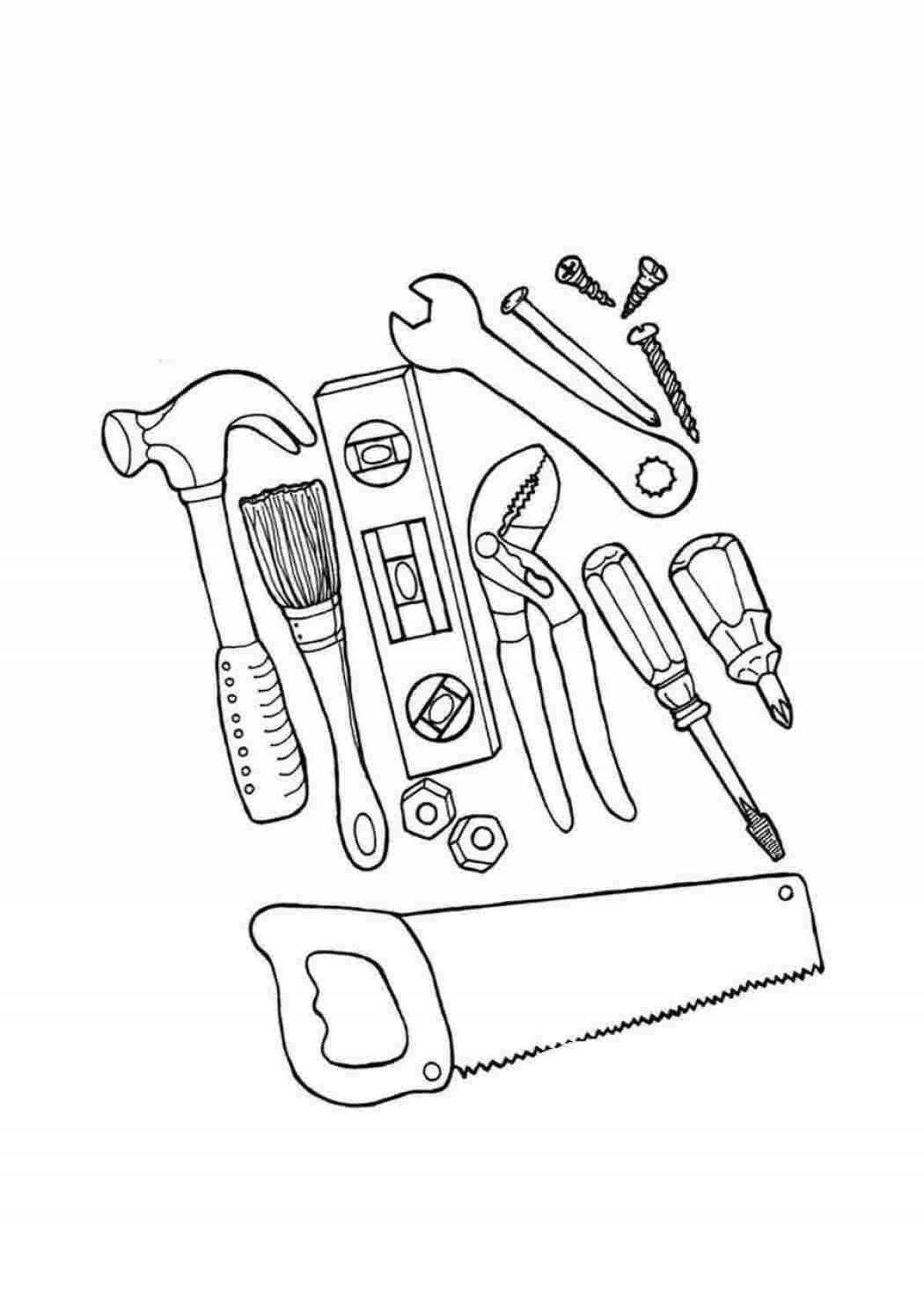 Coloring page of tools for 3-4 year olds