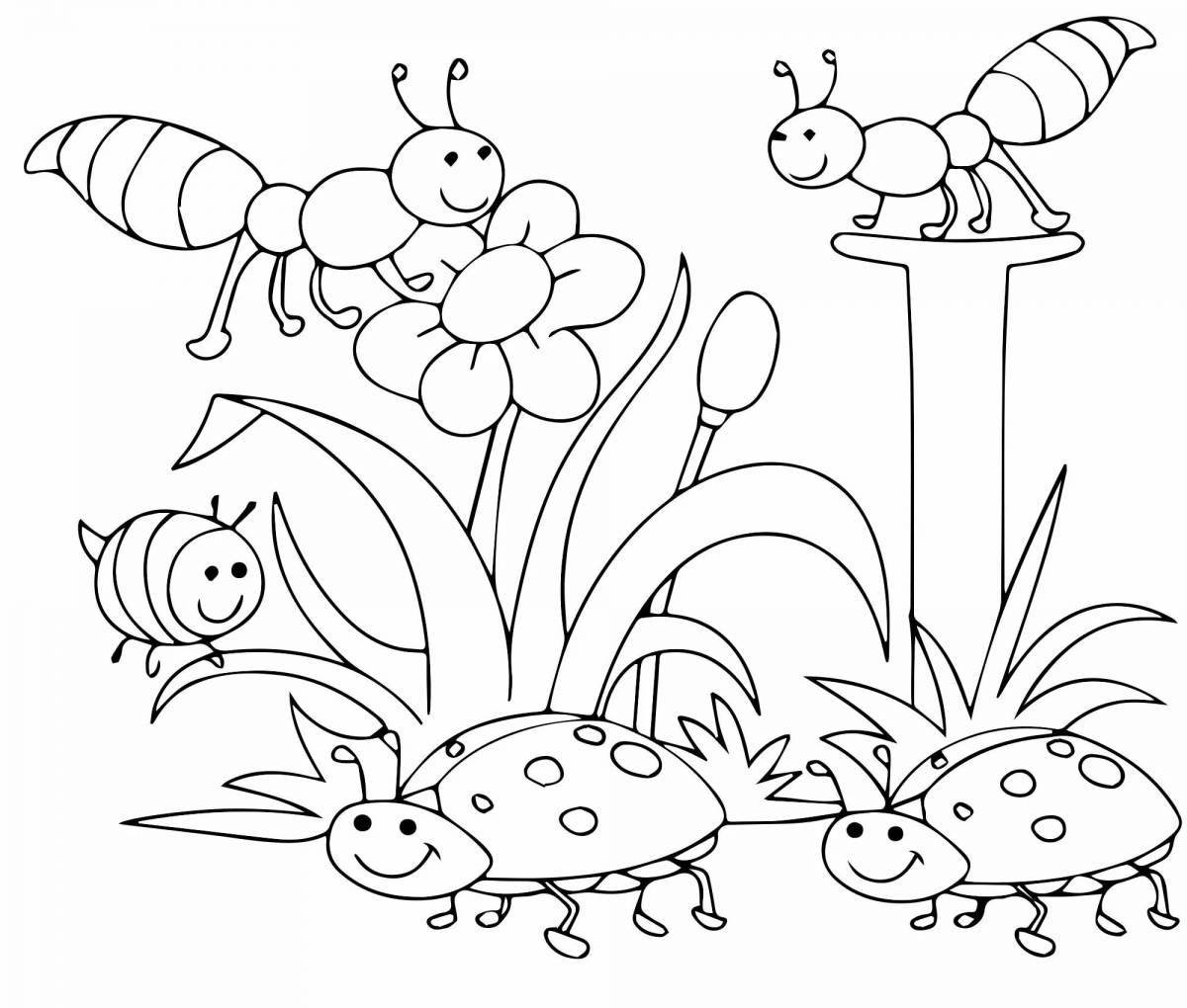 Красочная страница раскраски насекомых для детей 5-6 лет