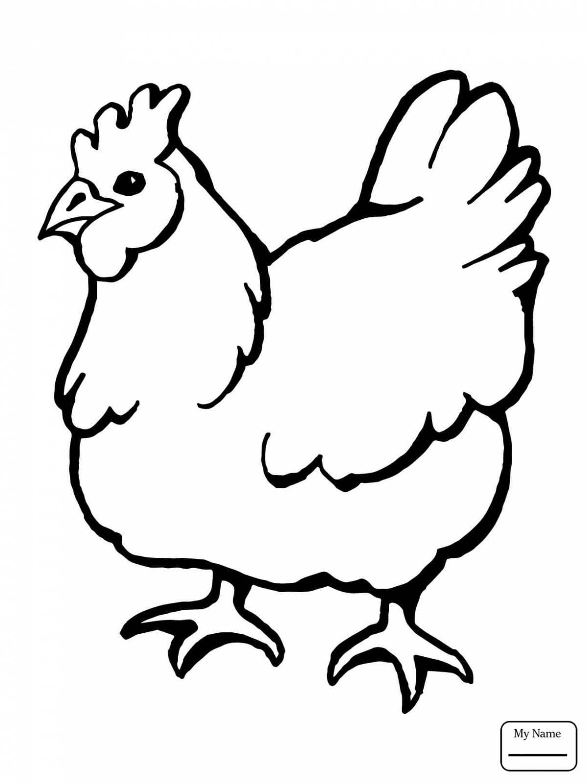 Colorful chicken coloring page for 2-3 year olds