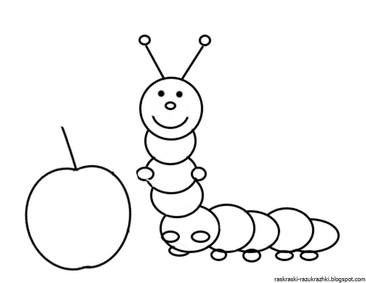 Забавная раскраска гусеница для детей