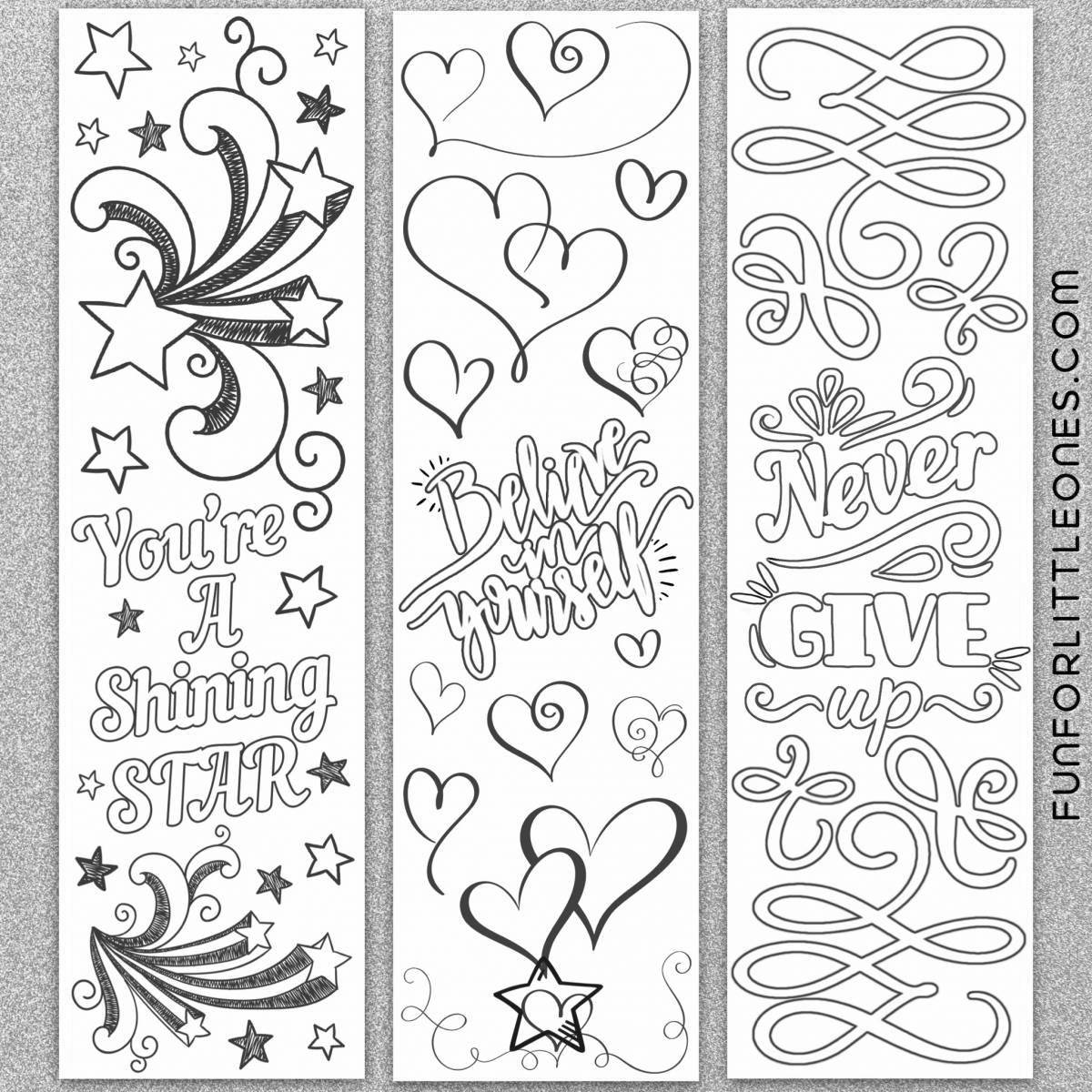 Joyful coloring bookmark for girls