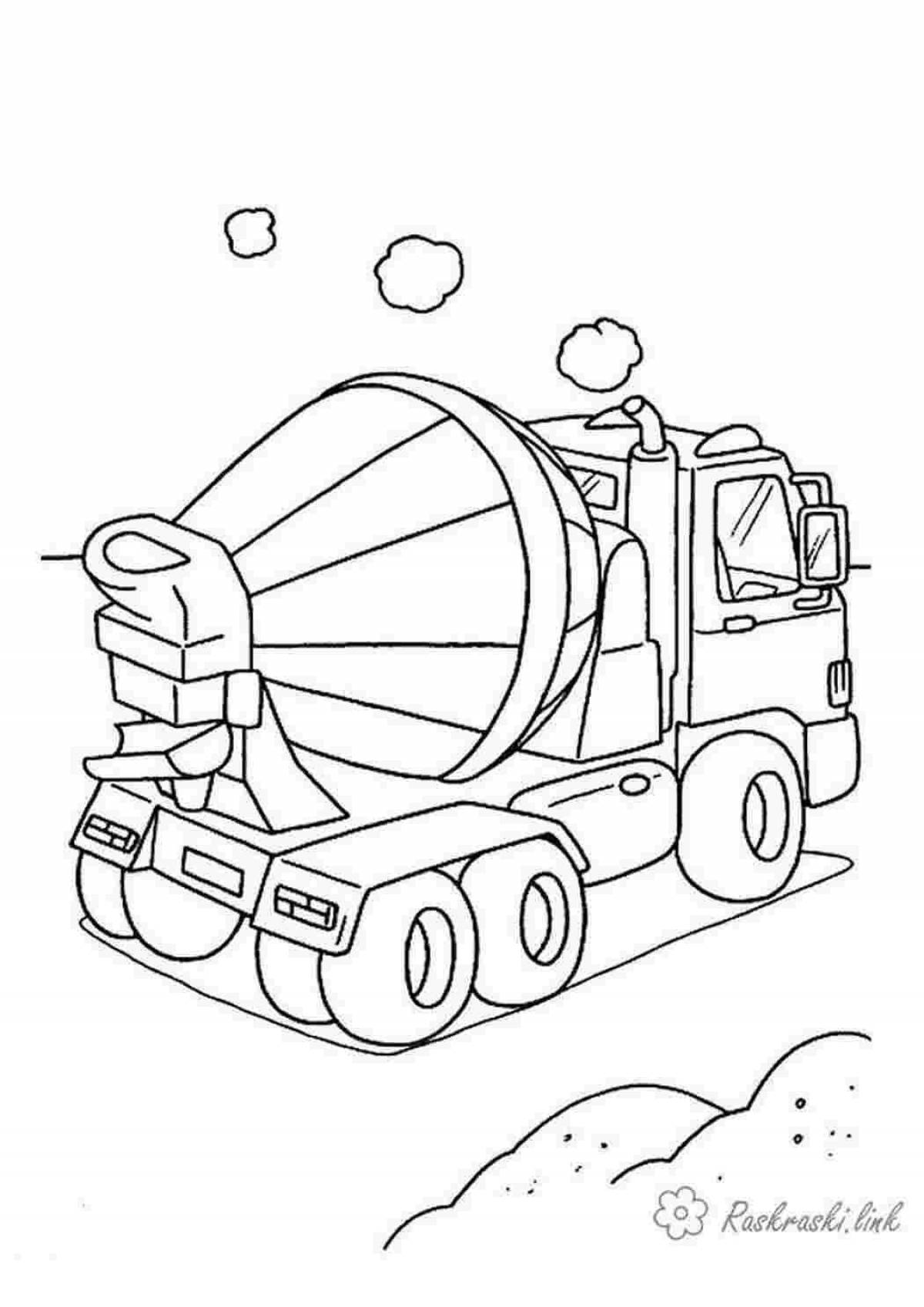 Fun pre-k concrete mixer coloring page