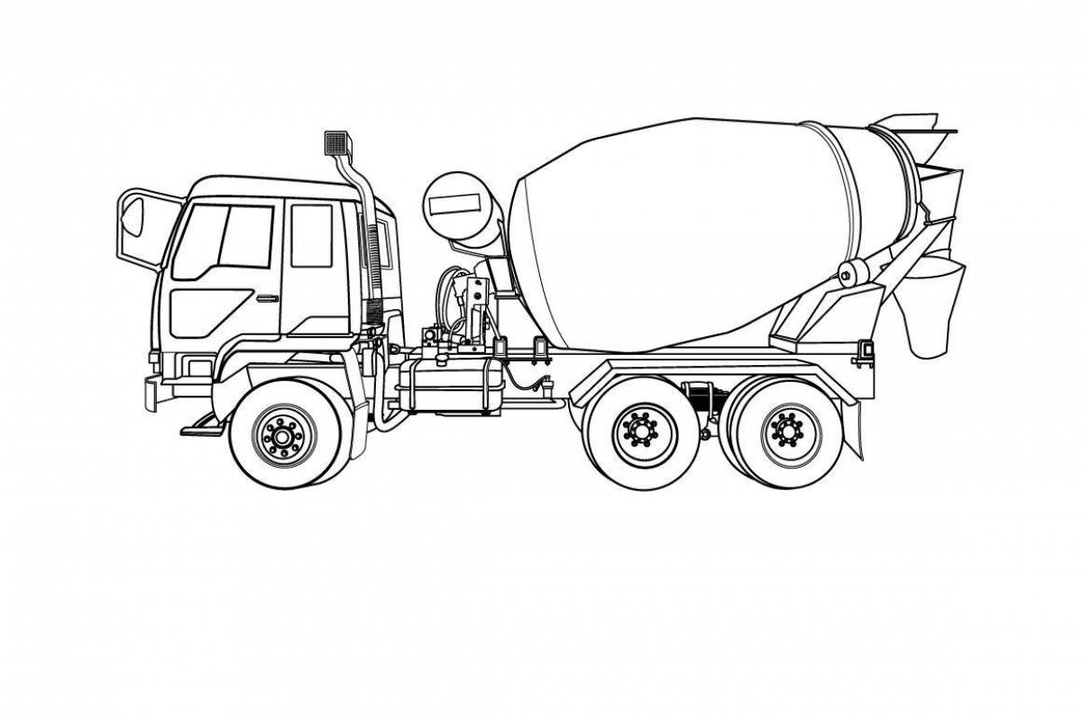 Amazing concrete mixer coloring page for kids