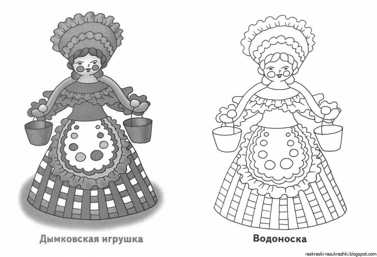 Colour-coded Dymkovo toy coloring page