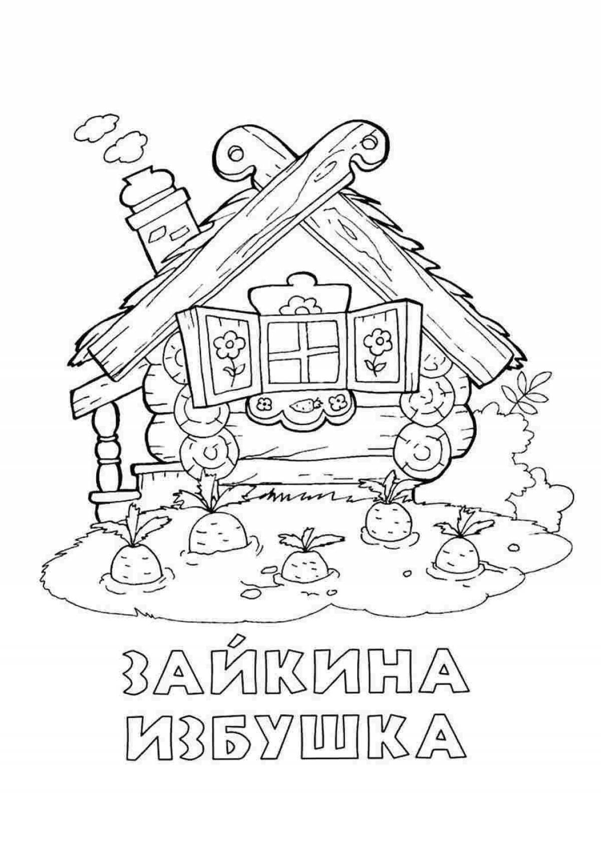 Coloring cute zayushkina hut