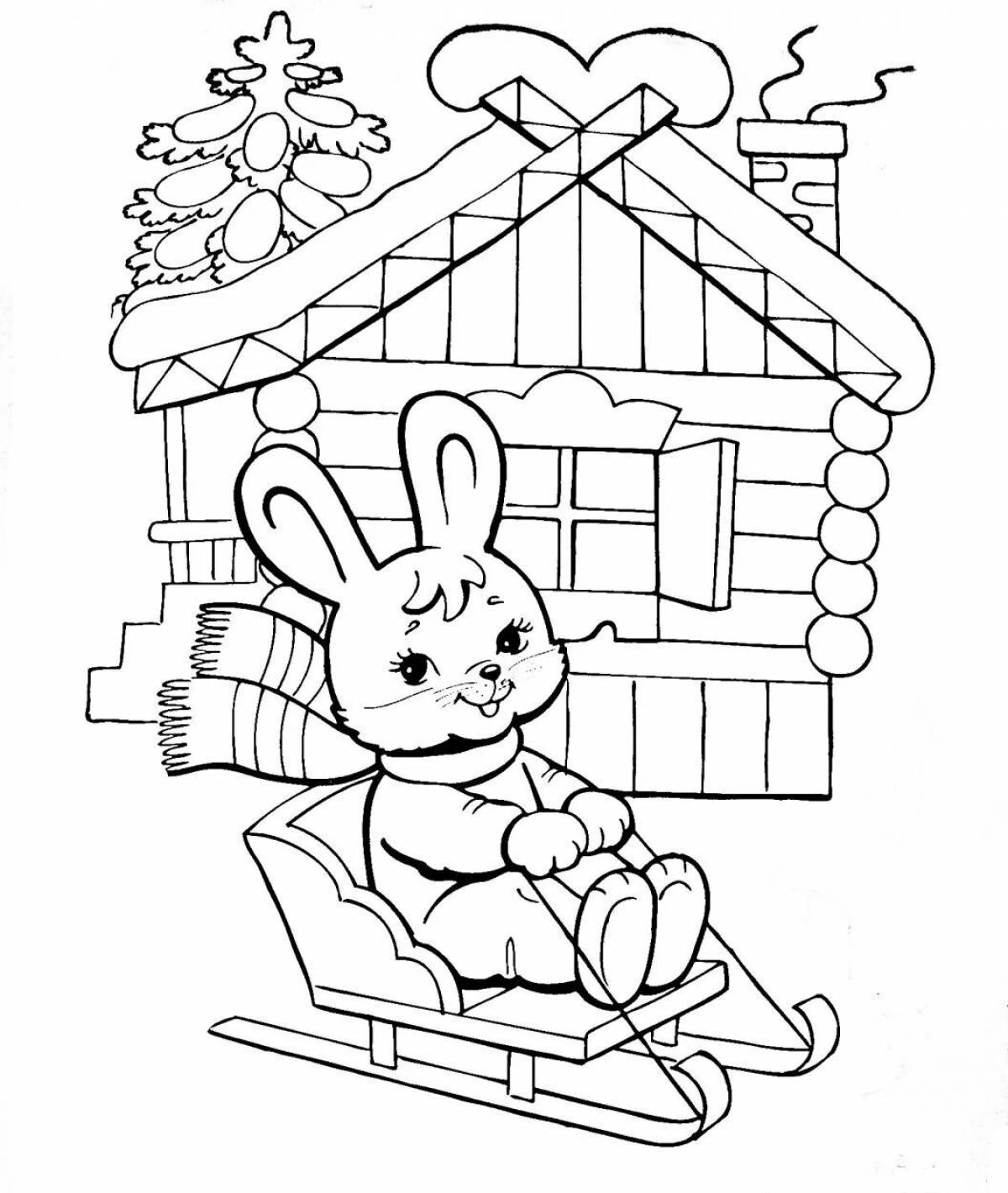 Zayushkina's hut coloring page in color