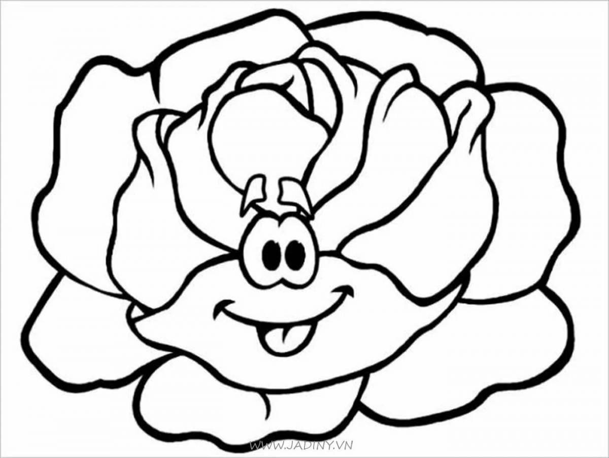 A playful cabbage coloring page for 3-4 year olds