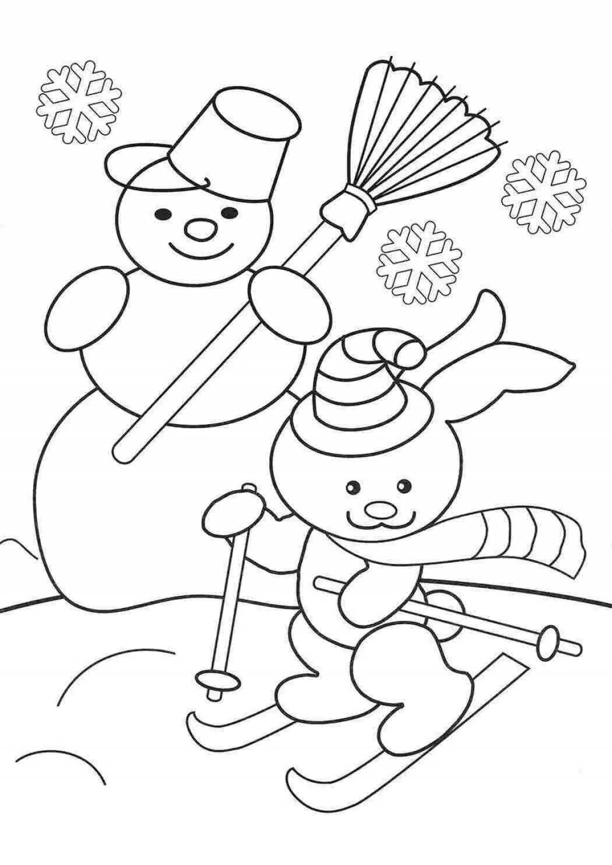 Удивительная зимняя раскраска для детей 3-4 лет