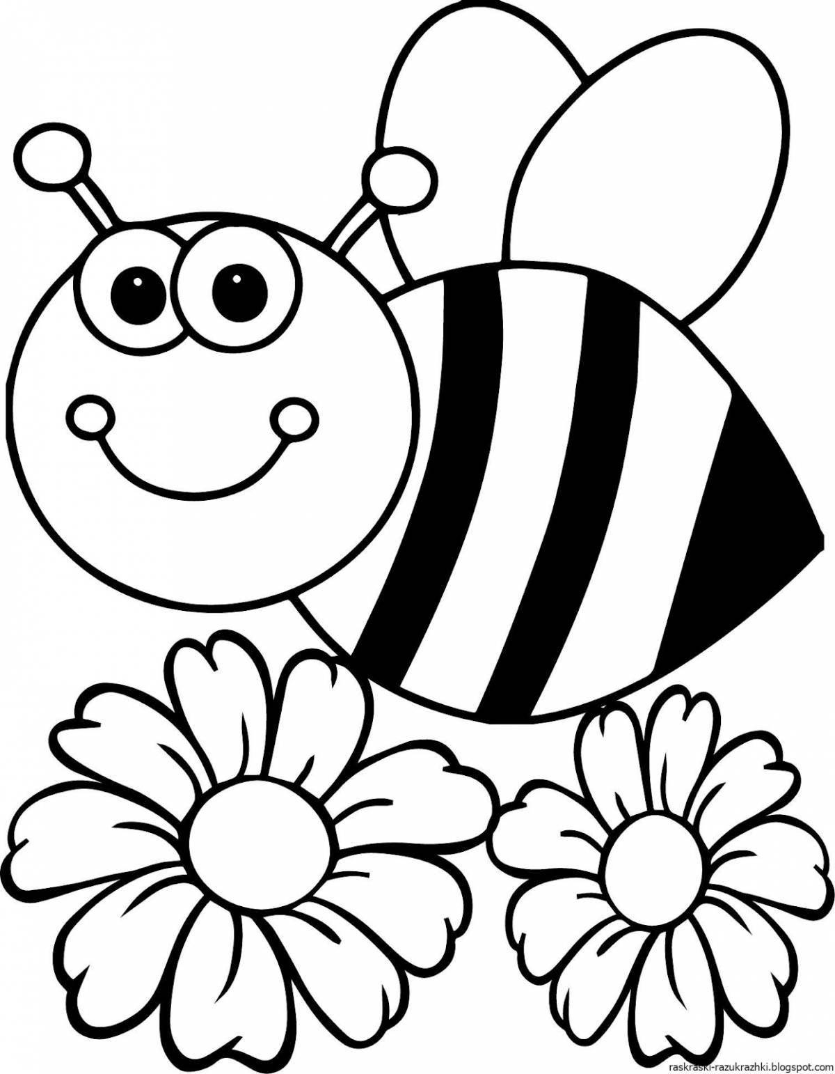 Adorable bee coloring page for 3-4 year olds