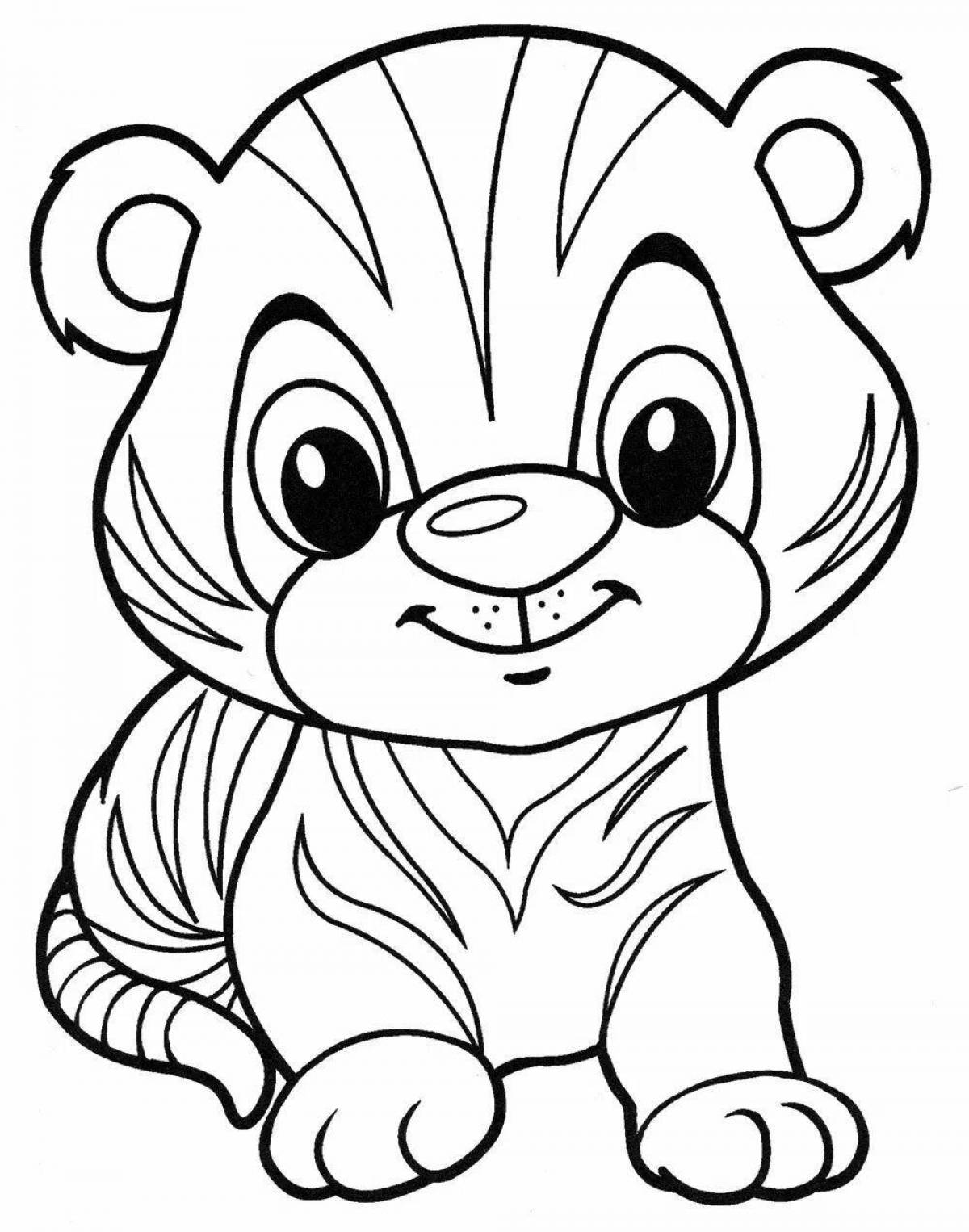 Coloring book cheerful tiger cub