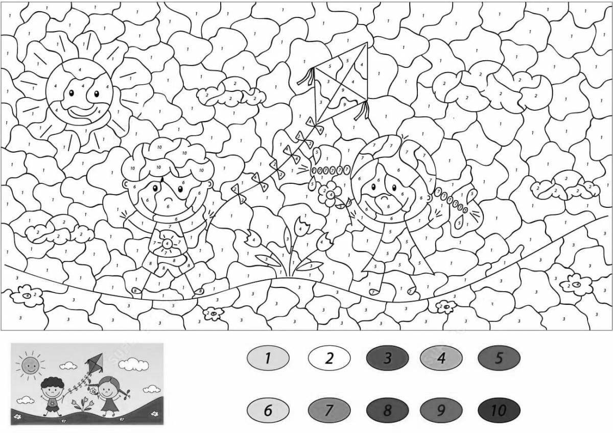 Colourful coloring by numbers for children 7 years old