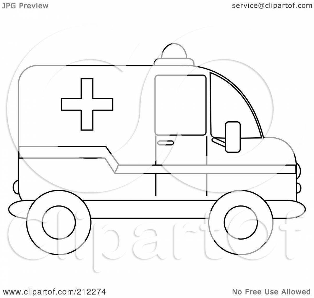 Colorful ambulance coloring page for 3-4 year olds