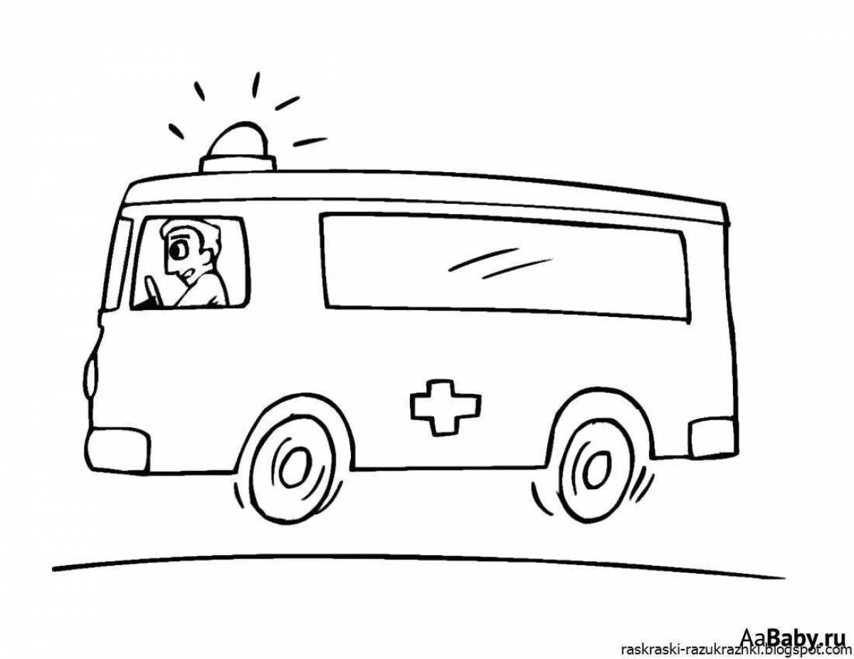Vibrant ambulance coloring page for 3-4 year olds