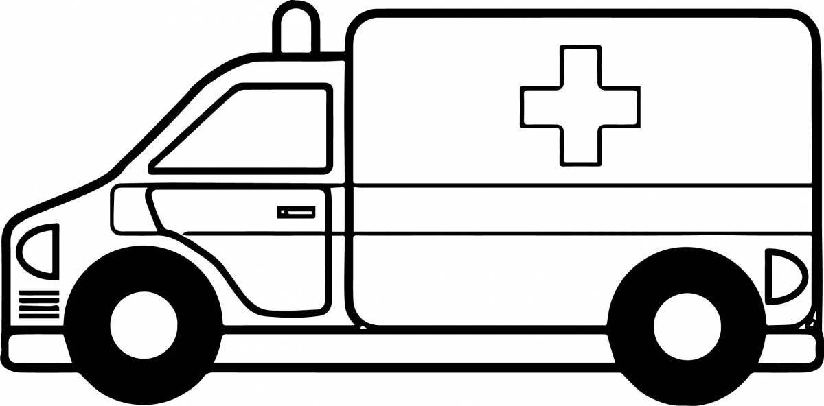 Attractive ambulance coloring page for 3-4 year olds