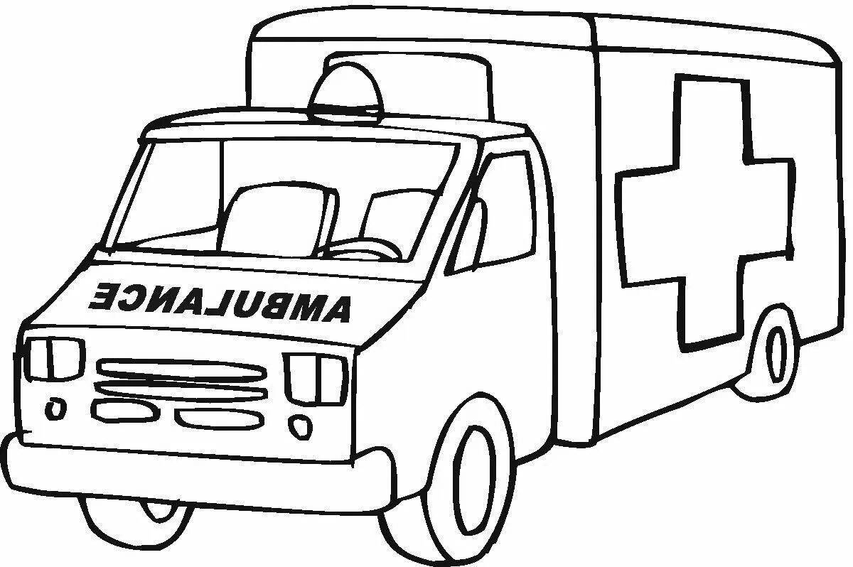 Innovative ambulance coloring page for 3-4 year olds