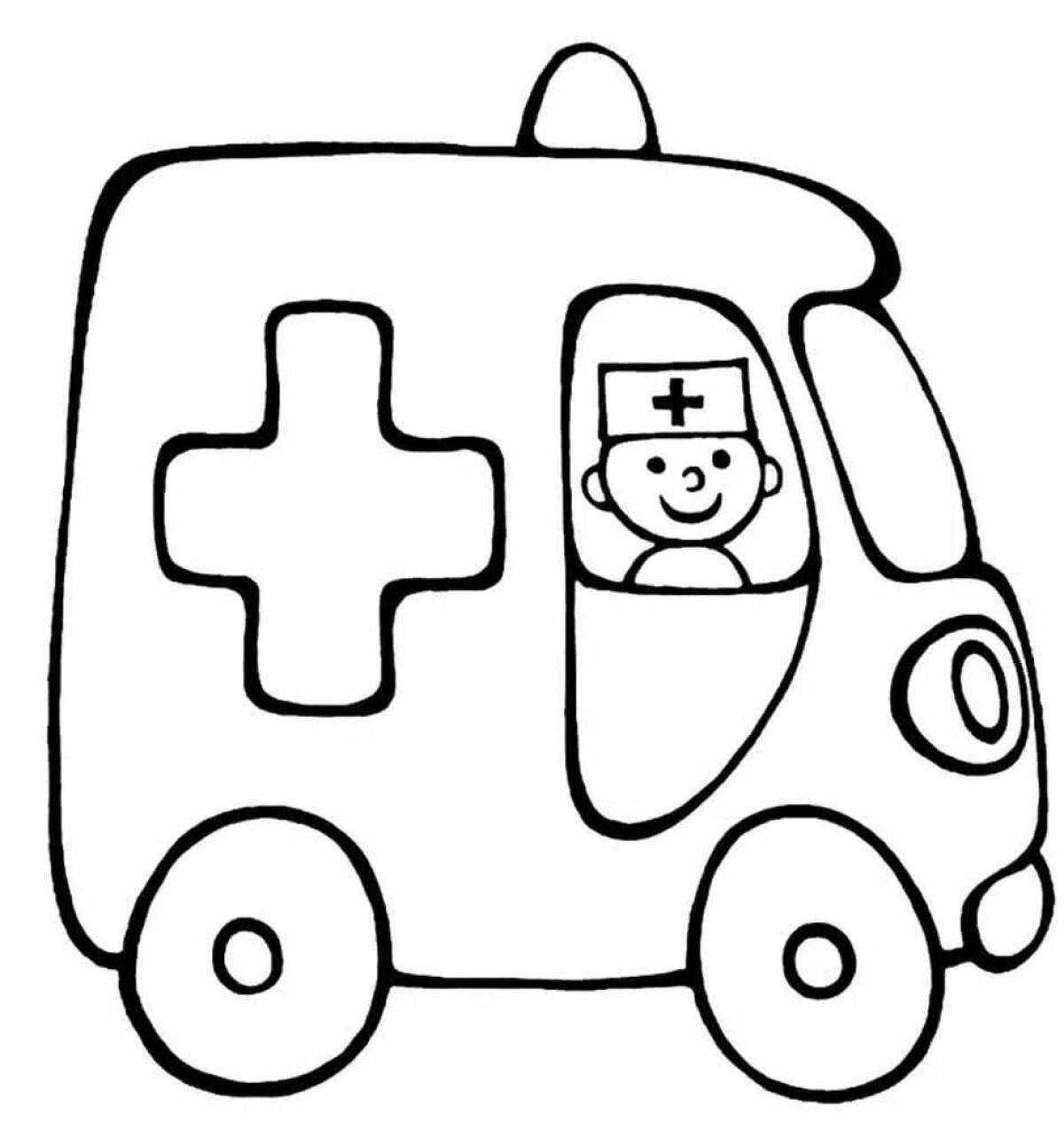 Fabulous ambulance coloring page for 3-4 year olds
